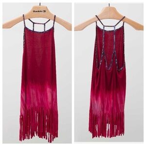 NWT Gimmicks by BKE red pink fringe tank top